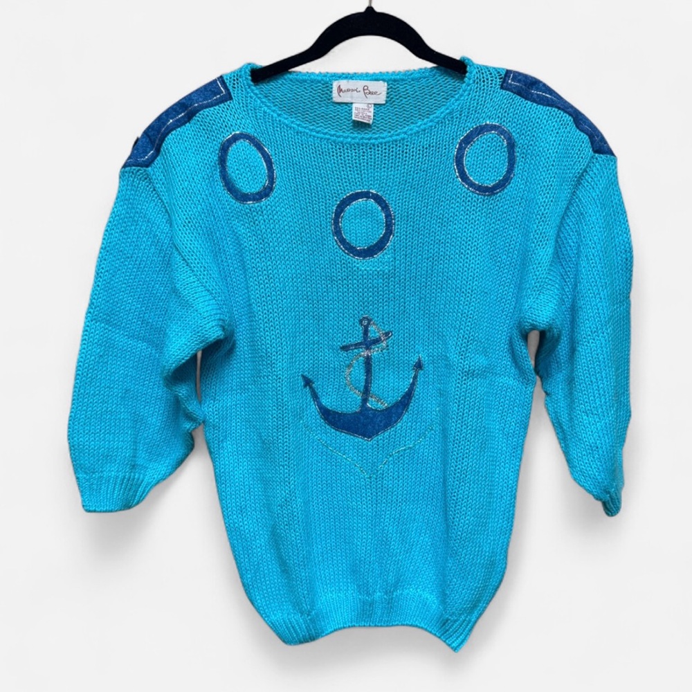 NWT Vintage Naomi Bee Turquoise Nautical Knit Sweater